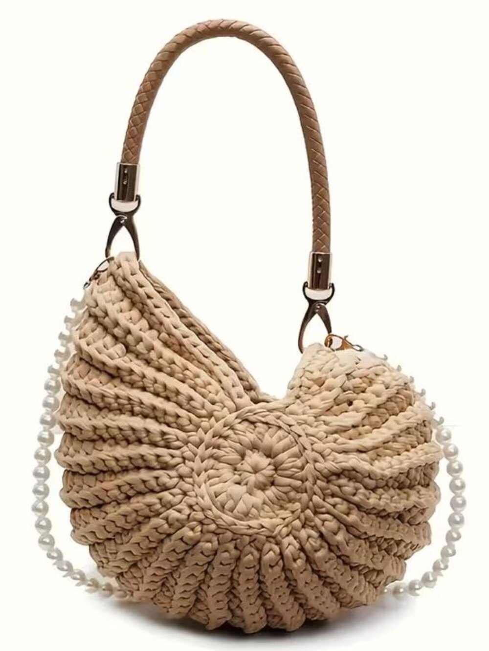 CROCHET SHELL BAG in Tan
